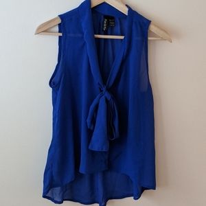 Sheer Blue Sleeveless Tank with Bow Detail